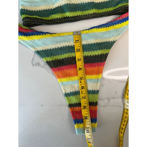 Prettylittlething Multi Stripe Halterneck Bikini crochet knit 4 - Picture 8 of 13